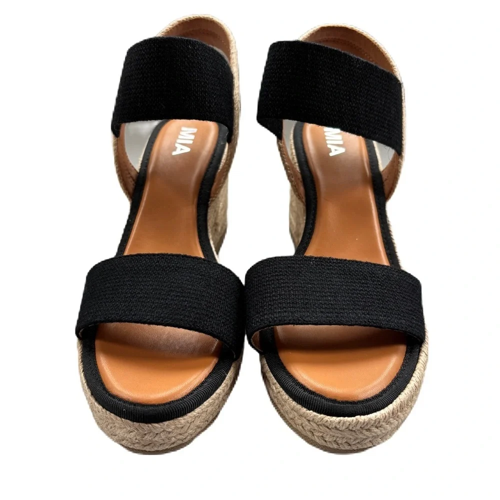 MIA Brittni Wedge Espadrille Sandals Black Wedges Sandals Wedding Event‎ Comfort